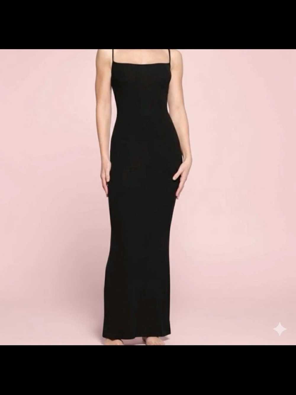 Skims Soft Lounge Long Slip Ribbed Dress Onyx Black Size Medium NWT